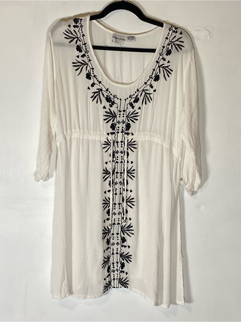 Ivory Embroidered Swimsuit Cover Up Tunic Dress Boho Beach Vacation Small